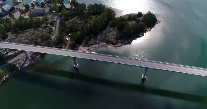 Lovon silta, Cinema 4k aerial view of the lovo bridge connecting kemionsaari and kasnas, in the finnish archipelago, in Varsinais-suomi, Finland