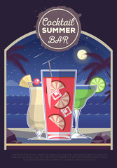 Flat style design of cocktail summer bar. Cocktail menu