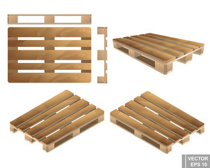 Set. Wooden pallet. Realistic. From different angles isolated on white background.