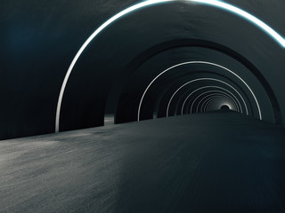 Long dark Tunnel  with futuristic light.3D rendering