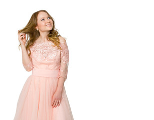 girl with the red hair dreams on an isolated background