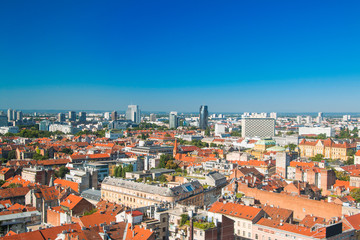 Fototapeta na wymiar Zagreb down town and modern business towers panoramic view, Croatia capital 