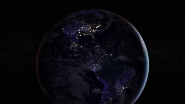Night side of the Earth with city lights. Zoom in America countries. Elements of this image furnished by NASA