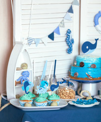 Candy Bar in marine style on children's day birth.