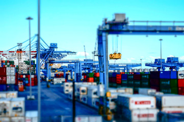 View of a container terminal at the port of Genoa effect model.