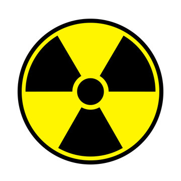 Vector illustration toxic sign, symbol. Warning radioactive zone in triangle icon isolated on white background. Radioactivity. Dangerous radiation area symbol. Chemistry poison plane mark.