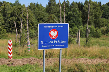 "National border - crossing forbidden" - Polish road sign at the border with Russia (Kaliningrad Oblast)