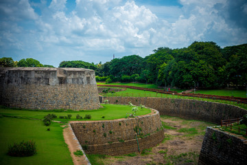 Fototapeta na wymiar Garden of Palakkad fort shot on a sunny day