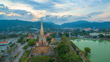 aerial photography above Chalong  temple.