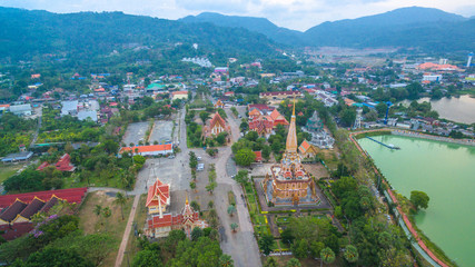 aerial photography above Chalong  temple.