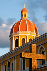 Cathedral of Granada with a stone cross at sunset. Center of Granada, Nicaragua_.jpg