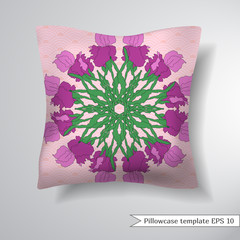 Creative sofa square pillow. Decorative pillowcase design template. Vector illustration.