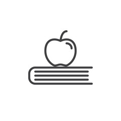 Apple on book line icon, outline vector sign, linear style pictogram isolated on white. School, education symbol, logo illustration. Editable stroke
