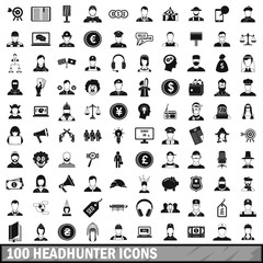 100 headhunter icons set, simple style 