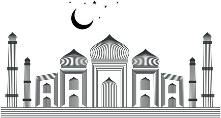 Line Art Illustration of Agra Taj Mahal, India