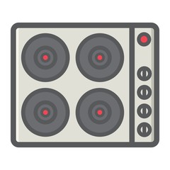 electric hot plate colorful line icon, electrical stove and appliance, vector graphics, a filled pattern on a white background, eps 10.