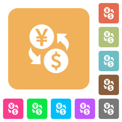 Yen Dollar money exchange rounded square flat icons
