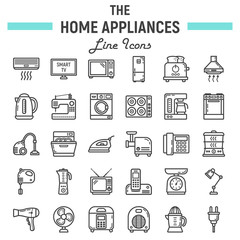 Home appliances line icon set, technology symbols collection, vector sketches, logo illustrations, household linear pictograms package isolated on white background, eps 10.