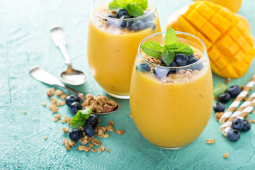 Mango smoothie in glasses