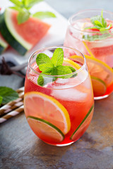 Summer refreshing cocktails with watermelon