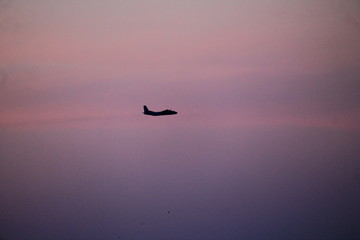 plane in pink sky