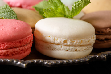 Beautiful colored macaroons, macro. Horizontal