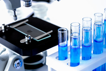 laboratory work with microscope top view