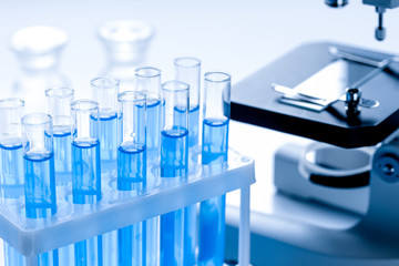 Laboratory, chemistry and science concept on white background