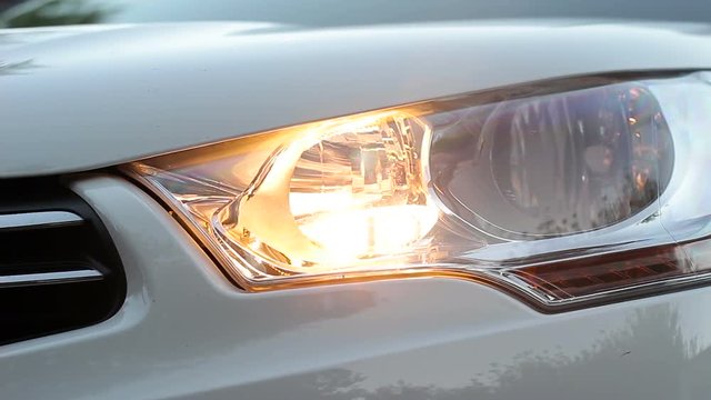 Close up of Citroen C4 headlamps HD 1080p. Close-up