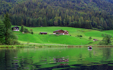 summer landscape on Hintersee lake, Bavaria. Germany Alps