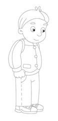 Cartoon man standing looking and smiling waiting for something - coloring page - isolated illustration for children 