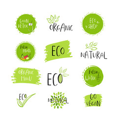 Collection of vector eco, bio green logo or sign. Organic design.