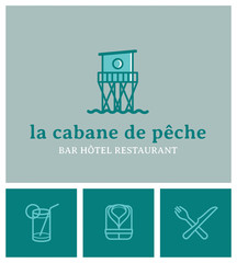 identité de marque, logo, restaurant, cabane, pêche, poisson, fruits de mer