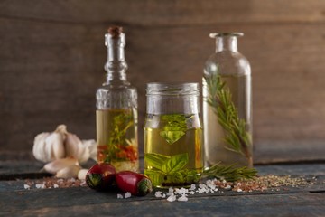 Ingredient by herb with oil in container