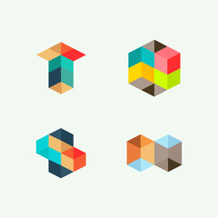 Set of minimal geometric multicolor symbol set, shapes. Trendy icons and logotypes. Trendy symbols collection. Business signs, labels, badges, frames and borders