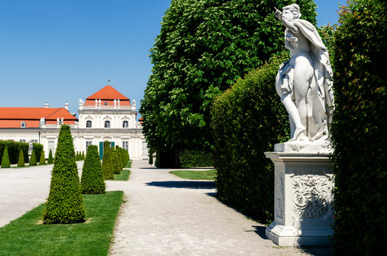 Lower Belvedere Castle (Schloos Belvedere) in Vienna, Austria. Detail of the public park outside the palace