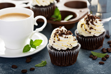 Chocolate cupcakes with vanilla frosting