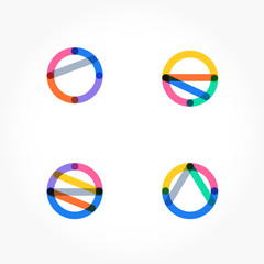 Set of minimal geometric multicolor shapes. Trendy hipster icons and logotypes. Business signs symbols, labels, badges, frames and borders