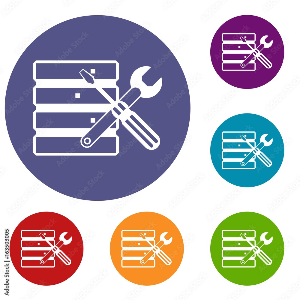 Poster database with screwdriverl and spanner icons set