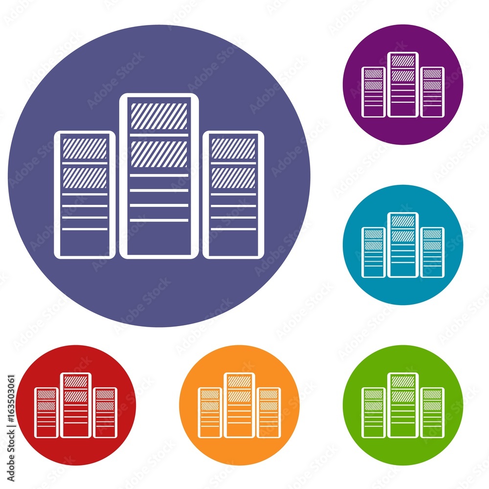 Poster database servers icons set