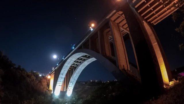 Grand Hrazdan Bridge Yerevan, Armenia timelapse video.The Kievyan Bridge bottom view. One-arched bridge across the Hrazdan River in Yerevan