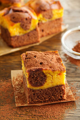 Brownie with pumpkin and chocolate.