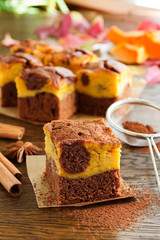 Brownie with pumpkin and chocolate.