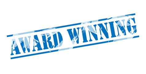 award winning blue stamp on white background