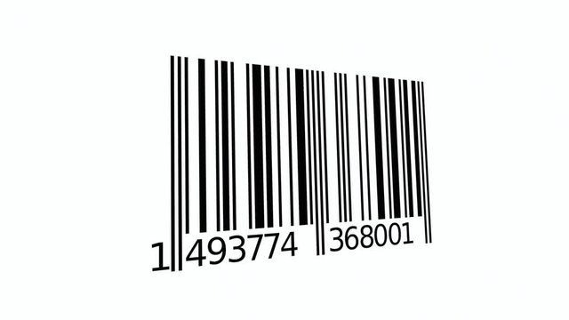 Scanning a barcode with a reader. Red scanline and green confirmation dot when the stripes are decoded. Clean close-up shot.
