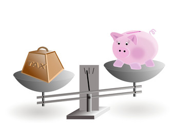 illustration on the concept of piggy bank : taxes on money savings