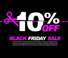 10% OFF Black Friday Sale, Promotional Poster or Sticker Design Vector Illustration