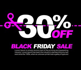 30% OFF Black Friday Sale, Promotional Poster or Sticker Design Vector Illustration