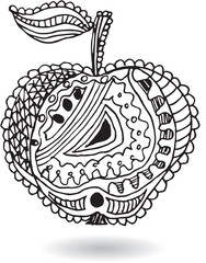 Zentangle stylized apple, vector illustration, artistically drawn, pattern.