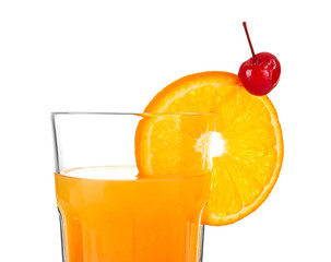 Delicious tequila sunrise cocktail on white background